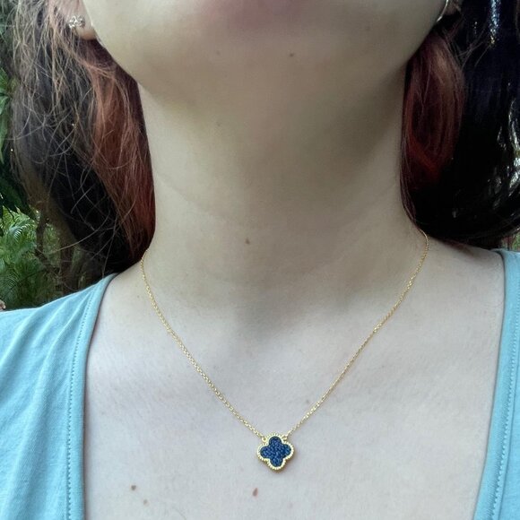 18k Gold Plated sterling silver Clover Red and Blue reversible necklace 16-18" - Picture 6 of 9